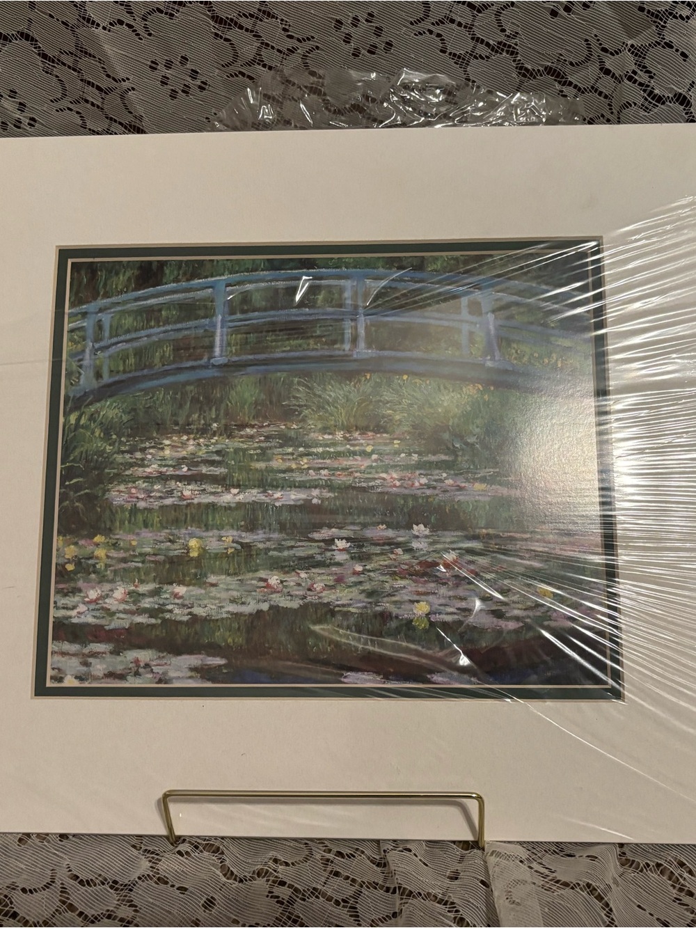 Blue Bridge and Water Lilies Art Print - Blue